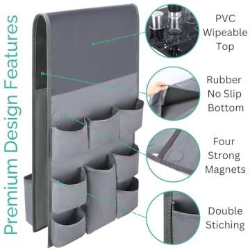 Mini Fridge Organizers and Storage - College Dorms Must Haves - Large Pockets with Dividers Holds Pantry Goods, Utensils, Paper Towel, Plastic Wrap Ideal Mini Fridge Shelf for Dorm and Office (Grey)…