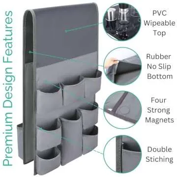 Mini Fridge Organizers and Storage - College Dorms Must Haves - Large Pockets with Dividers Holds Pantry Goods, Utensils, Paper Towel, Plastic Wrap Ideal Mini Fridge Shelf for Dorm and Office (Grey)…