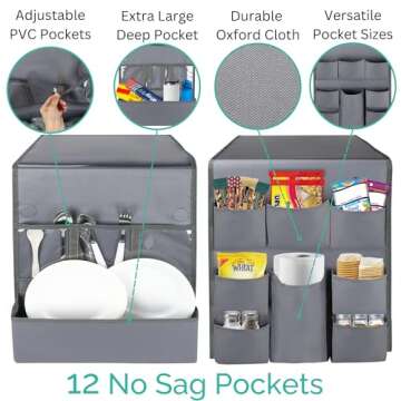 Mini Fridge Organizers and Storage - College Dorms Must Haves - Large Pockets with Dividers Holds Pantry Goods, Utensils, Paper Towel, Plastic Wrap Ideal Mini Fridge Shelf for Dorm and Office (Grey)…