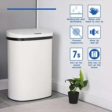 Kitchen Trash Can Office Bathroom Bedroom Waste Bin with Lid Automatic Sensor Touch Free Stainless S...