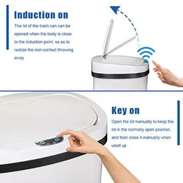 Kitchen Trash Can Office Bathroom Bedroom Waste Bin with Lid Automatic Sensor Touch Free Stainless Steel Garbage Can 13 Gallon / 50L,White