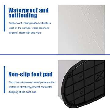 Kitchen Trash Can Office Bathroom Bedroom Waste Bin with Lid Automatic Sensor Touch Free Stainless Steel Garbage Can 13 Gallon / 50L,White