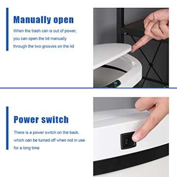 Kitchen Trash Can Office Bathroom Bedroom Waste Bin with Lid Automatic Sensor Touch Free Stainless Steel Garbage Can 13 Gallon / 50L,White