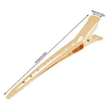 24 Packs Duck Bill Clips, Bantoye 3.35 Inches Rustproof Metal Alligator Curl Clips with Holes for Hair Styling, Hair Coloring, Gold