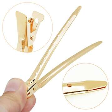 24 Packs Duck Bill Clips, Bantoye 3.35 Inches Rustproof Metal Alligator Curl Clips with Holes for Hair Styling, Hair Coloring, Gold