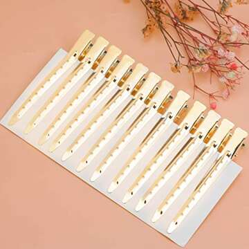 24 Packs Duck Bill Clips, Bantoye 3.35 Inches Rustproof Metal Alligator Curl Clips with Holes for Hair Styling, Hair Coloring, Gold