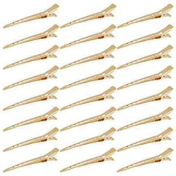 24 Packs Duck Bill Clips, Bantoye 3.35 Inches Rustproof Metal Alligator Curl Clips with Holes for Hair Styling, Hair Coloring, Gold