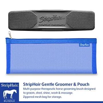 StripHair HORSE Grooming Kit 8-piece The Gentle Groomer 6-in-1 Shed Groom Massage Brush & Pouch, 2 P...