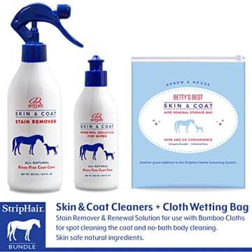 StripHair HORSE Grooming Kit 8-piece The Gentle Groomer 6-in-1 Shed Groom Massage Brush & Pouch, 2 Packs Bamboo Cloth Wipes, 2 Coat Cleaners, Tote Bag