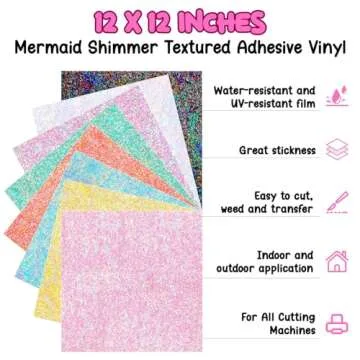 TECKWRAP Glitter Pearl Adhesive Vinyl Sheets - 12 x12 Inch, Assorted Mermaid Colors (8 Sheets/Pack),...