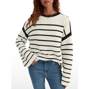 LILLUSORY Women’s Oversized Striped Sweater for Fall