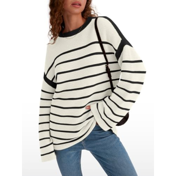 LILLUSORY Women’s Oversized Striped Sweater for Fall