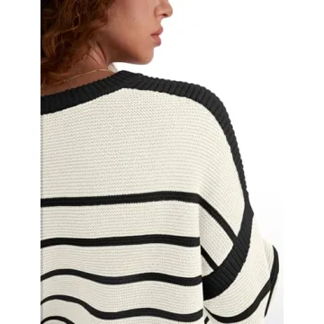 LILLUSORY Women’s Oversized Striped Sweater for Fall