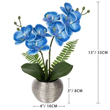 Orchids Artificial Flowers Arrangement Small Fake Orchid Faux Flowers in Silver Ceramic Vase Real To...
