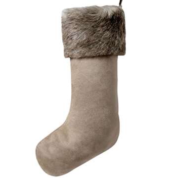 Gireshome Ultra Khaki Suede Body, Luxury Faux Fur Cuff Christmas Stocking - Festive Decor 10" x 18"