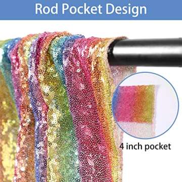 Hahuho Rainbow Sequin Backdrop Curtain, 2PCS 2FTx8FT Glitter Backdrop for Parties