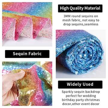 Hahuho Rainbow Sequin Backdrop Curtain for Parties and Weddings