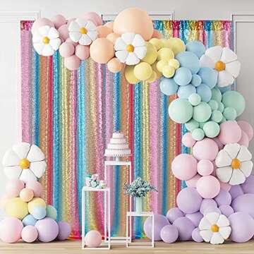 Hahuho Rainbow Sequin Backdrop Curtain for Parties and Weddings