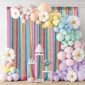 Hahuho Rainbow Sequin Backdrop Curtain for Parties and Weddings
