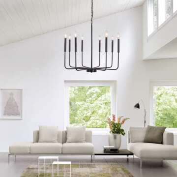 ANKYLHUA Dining Room Light Fixture,Black Farmhouse Chandeliers for Dining Room Candle Pendant Light Fixtures with Adjustbale Height Hanging Light Fixtures for Living Room Kitchen Island Foyer