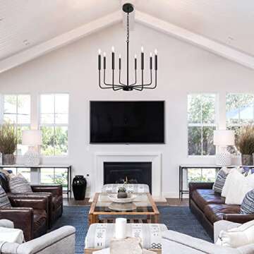 ANKYLHUA Dining Room Light Fixture,Black Farmhouse Chandeliers for Dining Room Candle Pendant Light Fixtures with Adjustbale Height Hanging Light Fixtures for Living Room Kitchen Island Foyer