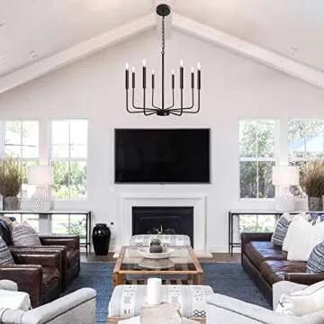 ANKYLHUA Dining Room Light Fixture,Black Farmhouse Chandeliers for Dining Room Candle Pendant Light Fixtures with Adjustbale Height Hanging Light Fixtures for Living Room Kitchen Island Foyer