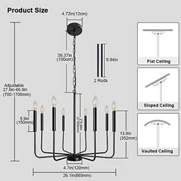 ANKYLHUA Dining Room Light Fixture,Black Farmhouse Chandeliers for Dining Room Candle Pendant Light Fixtures with Adjustbale Height Hanging Light Fixtures for Living Room Kitchen Island Foyer