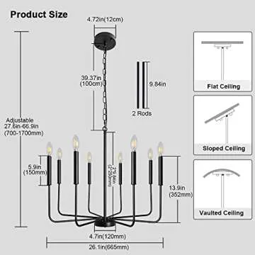 ANKYLHUA Dining Room Light Fixture,Black Farmhouse Chandeliers for Dining Room Candle Pendant Light Fixtures with Adjustbale Height Hanging Light Fixtures for Living Room Kitchen Island Foyer