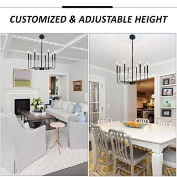 ANKYLHUA Dining Room Light Fixture,Black Farmhouse Chandeliers for Dining Room Candle Pendant Light Fixtures with Adjustbale Height Hanging Light Fixtures for Living Room Kitchen Island Foyer