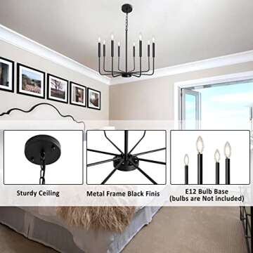 ANKYLHUA Dining Room Light Fixture,Black Farmhouse Chandeliers for Dining Room Candle Pendant Light Fixtures with Adjustbale Height Hanging Light Fixtures for Living Room Kitchen Island Foyer