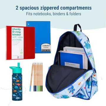 Wildkin 15-Inch Kids Backpack for Boys & Girls, Perfect for Early Elementary Daycare School Travel, Features Padded Back & Adjustable Strap (Dinosaur Land)