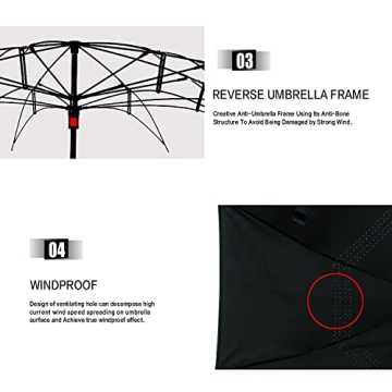 MRTLLOA 40/49/56 Inch Oversize Windproof Inverted Reverse Upside Down Umbrella, Golf Size Rain Umbrella, Double Layer, C-Shaped Handle for Men, Women and Kids(Black, 49 Inch)