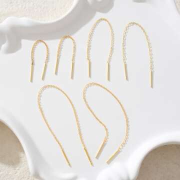 Stylish LINGBG 3 Pairs Threader Earrings - 925 Sterling Silver Minimalist Jewelry Set