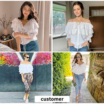 Byinns Women's Off Shoulder Ruffle Long Sleeve Blouses Casual Layered Tops White