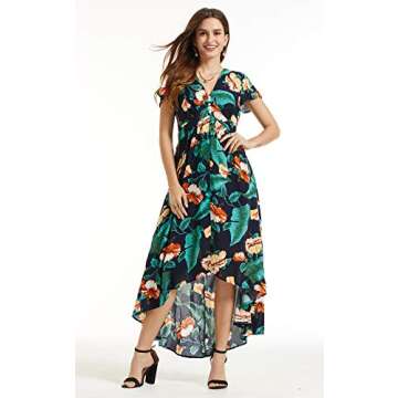 SONJA BETRO Women's Printed Floral Empire High/Low Hem Dress Plus Size