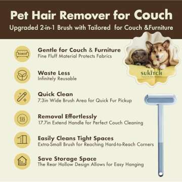 Pet Hair Remover for Couch, Grey, 17.7Inch, Durable, Reusable, Washable Lint Cleaner for Dog and Cat...