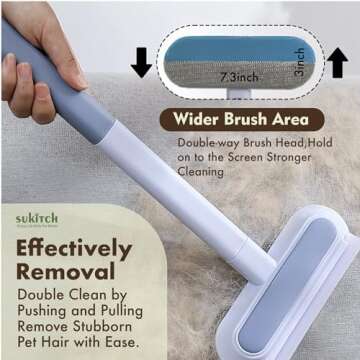 Pet Hair Remover for Couch, Grey, 17.7Inch, Durable, Reusable, Washable Lint Cleaner for Dog and Cat Hair, Gentle on Furniture, Effective on Carpets, Clothing, Bedding