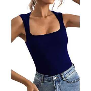 LYANER Women's Casual Square Neck Sleeveless Solid Cami Tank Top Navy Large