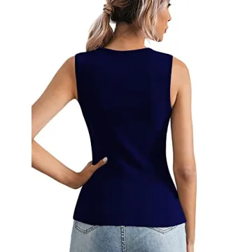 LYANER Women's Casual Square Neck Sleeveless Solid Cami Tank Top Navy Large
