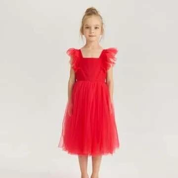 Tutu.kk Little Girls Vintage Party Dress Ruffled Sleeve A-Line Tulle Flower Girl Dresses for Wedding...