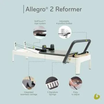 Balanced Body Allegro 2 Pilates Reformer with 14-Inch Leg Kit, Pilates Machine and Exercise Equipment, Workout Equipment for Home Gym or Studio Use, Flexibility and Strength-Training Equipment