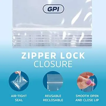 GPI PACK Of 100, 12" x 15" CLEAR PLASTIC RECLOSABLE ZIP BAGS - Bulk 2 mil Thick Strong & Durable Poly Baggies With Resealable Zip Top Lock For Travel, Storage, Packaging & Shipping