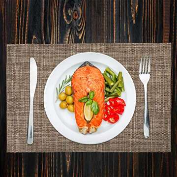Vivi&Stitch Wipeable Placemats, 6 Pack Table Placemats, Easy to Clean Heat-Resistant Stain Resistant Anti-Skid Woven Vinyl PVC Table Mats for Kitchen Dining Table(Linen)