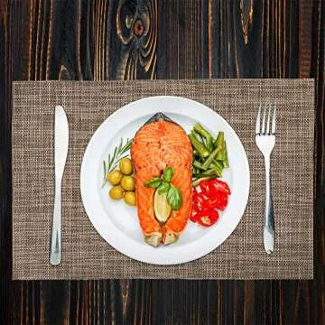 Vivi&Stitch Wipeable Placemats, 6 Pack Table Placemats, Easy to Clean Heat-Resistant Stain Resistant Anti-Skid Woven Vinyl PVC Table Mats for Kitchen Dining Table(Linen)