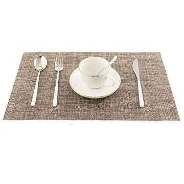 Vivi&Stitch Wipeable Placemats, 6 Pack Table Placemats, Easy to Clean Heat-Resistant Stain Resistant Anti-Skid Woven Vinyl PVC Table Mats for Kitchen Dining Table(Linen)