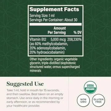 Global Healing Organic Vitamin B12 5000 mcg Sublingual Drops
