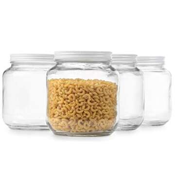 Half Gallon Glass Jar with Airtight Leakproof Metal Lid, Wide Mouth Empty, Dishwasher Safe, Food Safe - Kombucha Tea, Kefir, Canning, Sun Tea, Fermentation, Food Storage, 1790, 4 Jars