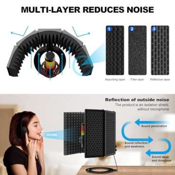 Aokeo Microphone Isolation Shield, Foldable Mic Shield with Triple Sound Insulation, Reflection Filt...