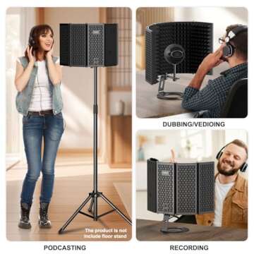 Aokeo Microphone Isolation Shield, Foldable Mic Shield with Triple Sound Insulation, Reflection Filter with 3/8" and 5/8" Mic Threaded Mount for Recording Studio, Podcasts, Singing, and Broadcasting