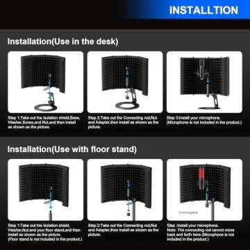 Aokeo Microphone Isolation Shield, Foldable Mic Shield with Triple Sound Insulation, Reflection Filter with 3/8" and 5/8" Mic Threaded Mount for Recording Studio, Podcasts, Singing, and Broadcasting